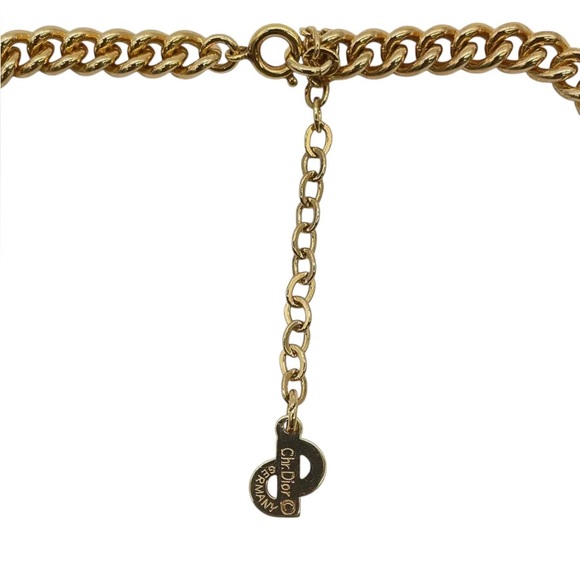 Vintage Christian Dior Gold Chain Pavé Link Necklace CD Charm - Picture 6 of 6